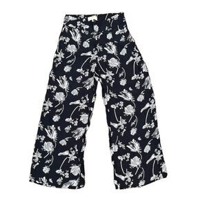 Just Female Wide Leg Viscose Pants Black with White Floral Size XS